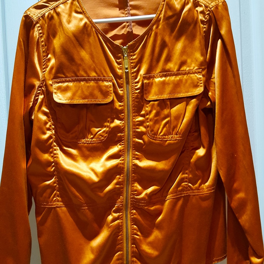 Christopher & Banks light weight shiny copper orange zip up jacket w/ pockets